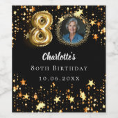 80th誕生日ブラック金ゴールド星写真 ワインラベル (シングルラベル)