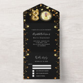 80th誕生日ブラック金ゴールド星写真rsvp オールインワン招待状 (内側)