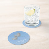 80th誕生日ブルースカイ&シルバーバルーン ラウンドペーパーコースター (インサイチュ)