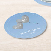 80th誕生日ブルースカイ&シルバーバルーン ラウンドペーパーコースター (アングル)