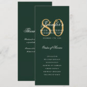 80th誕生日プログラム金ゴールドグリーンサンキュー 招待状 (正面/裏面)