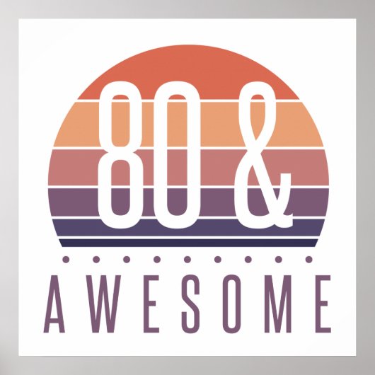 80th誕生日レトロサンセット ポスター (正面)