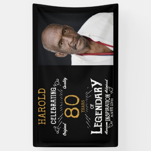 80th誕生日写真テンプレートレジェンダ 横断幕 (縦)