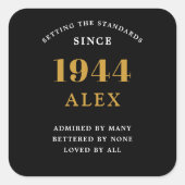 80th誕生日名1944ブラック金ゴールドシック スクエアシール (正面)