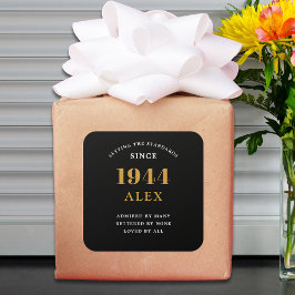 80th誕生日名1944ブラック金ゴールドシック スクエアシール