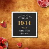 80th誕生日名1944ブラック金ゴールドシック スタンダードカクテルナプキン