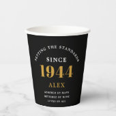80th誕生日名1944ブラック金ゴールドシック 紙コップ (正面)