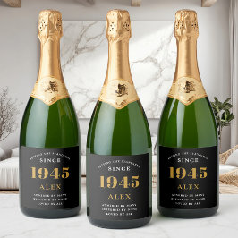 80th誕生日名1945ブラック金ゴールドシック スパークリングワインラベル