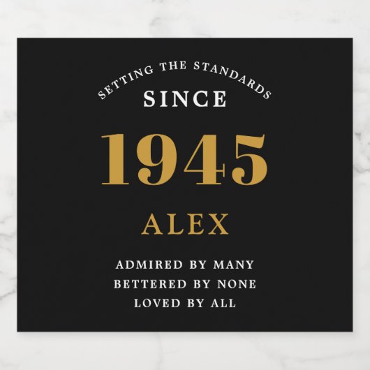 80th誕生日名1945ブラック金ゴールドシック スパークリングワインラベル (シングルラベル)