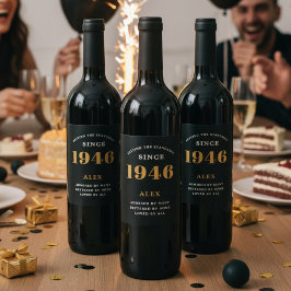 80th誕生日名1945ブラック金ゴールドシック ワインラベル