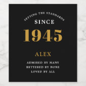 80th誕生日名1945ブラック金ゴールドシック ワインラベル (シングルラベル)