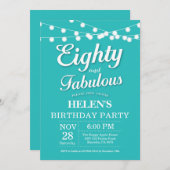 80th誕生日招待状アクアターコイズファブル 招待状 (正面/裏面)
