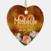 80th誕生日金ゴールドフローラ名の日付 セラミックオーナメント (右)