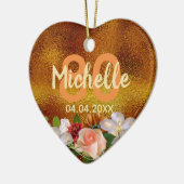 80th誕生日金ゴールドフローラ名の日付 セラミックオーナメント (左)