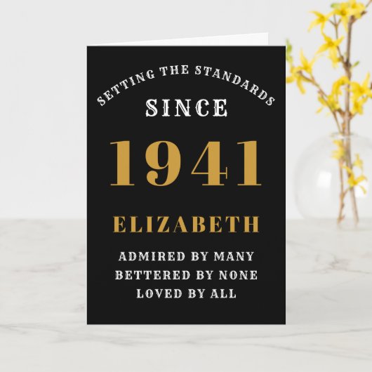 80th誕生日1941生まれ愛された名前を追加ブラック カード (黄色い花)