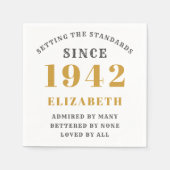 80th誕生日1942完全編集可能金ゴールド白 スタンダードカクテルナプキン (正面)