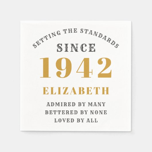 80th誕生日1942完全編集可能金ゴールド白 スタンダードカクテルナプキン (正面)