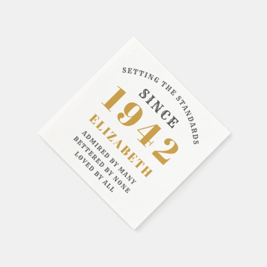 80th誕生日1942完全編集可能金ゴールド白 スタンダードカクテルナプキン (角)