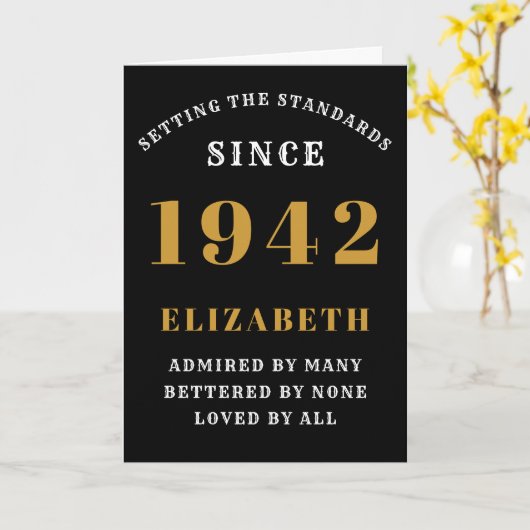 80th誕生日1942生まれ愛された名前を追加ブラック カード (黄色い花)