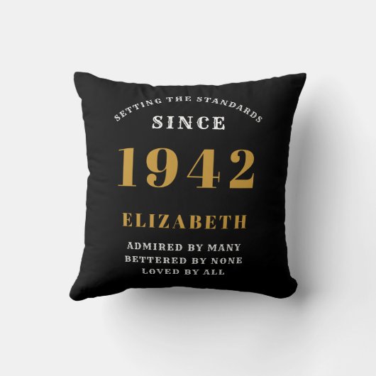 80th誕生日1942生まれ愛された名前を追加ブラック クッション (裏面)