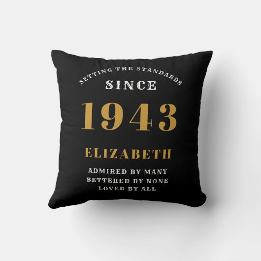 80th誕生日1943生まれ愛された名前を追加ブラック クッション (裏面)