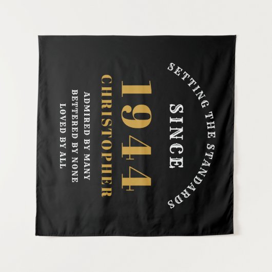 80th誕生日1944ブラックエレガント金ゴールドシック タペストリー (正面(横))