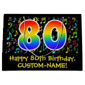80th誕生日-カラフル Music Symbols, Rainbow 80 ラージペーパーバッグ (正面)