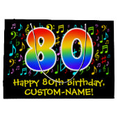 80th誕生日-カラフル Music Symbols, Rainbow 80 ラージペーパーバッグ (裏面)