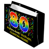 80th誕生日-カラフル Music Symbols, Rainbow 80 ラージペーパーバッグ (正面アングル)