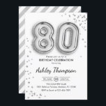 80th誕生日- Slver Balloons 招待状<br><div class="desc">80th誕生日パーティーの招待。エレガントグリッター銀のフェイクデザイン。招待状カードはシルバー番号80バルーンとスクリプトフォントを備えている。毎日のスタイリッシュお祝い。メッセージもしメッセージはカスタム年齢。</div>