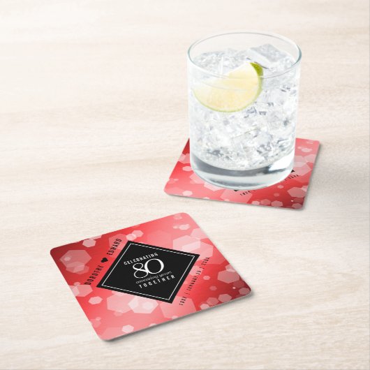 80th エレガント Ruby結婚の記念日 スクエアペーパーコースター (インサイチュ)