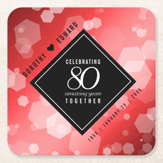 80th エレガント Ruby結婚の記念日 スクエアペーパーコースター (正面)