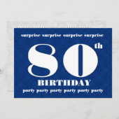 80th サプライズ 現代的な青と白の誕生日 W083 招待状 (正面/裏面)