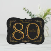 80th，誕生日パーティー80th，ギャツビー，素晴らしブラック&金ゴールド 招待状 (スタンド正面)