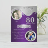 80th,誕生日女性80th，アエレガントートデコ，紫 招待状 (スタンド正面)