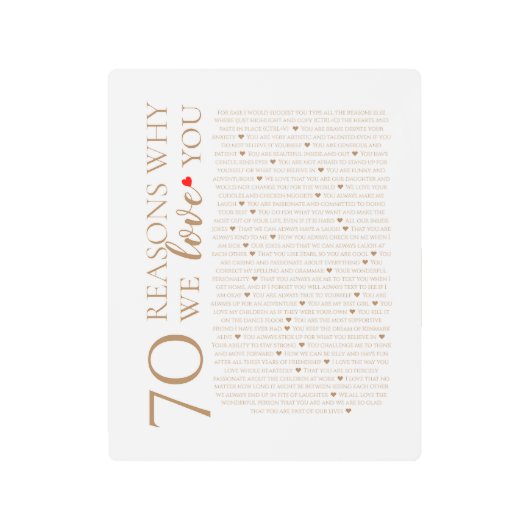 80th 60th 50th誕生日を愛する70の理由 メタルプリント (正面)