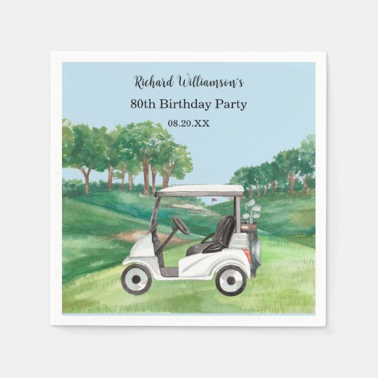 80TH (ANY YEAR) BIRTHDAY PARTY GOLF COURSE スタンダードカクテルナプキン (正面)