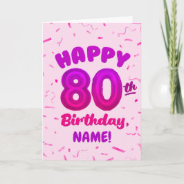 80th Balloon Number Custom Name Birthday Card カード