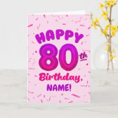 80th Balloon Number Custom Name Birthday Card カード (黄色い花)