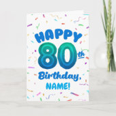 80th Balloon Number Custom Name Birthday Card カード (正面)