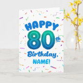 80th Balloon Number Custom Name Birthday Card カード (黄色い花)