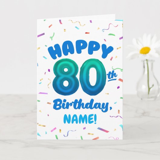 80th Balloon Number Custom Name Birthday Card カード (小さな植物)