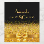 80th birthdayブラック金ゴールドエレガント名 ワインラベル (シングルラベル)