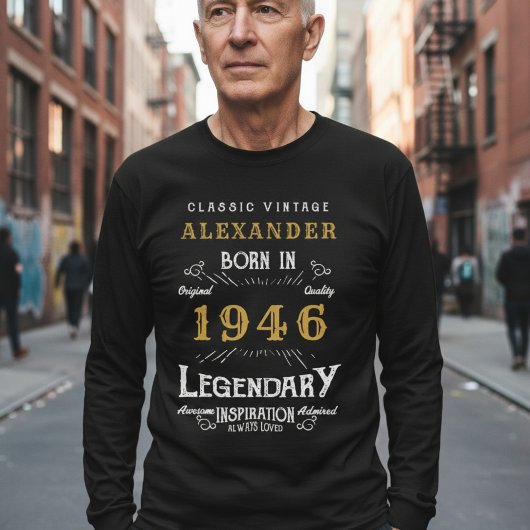 80th Birthday 1946 Add Name Black Gold Legendary Tシャツ