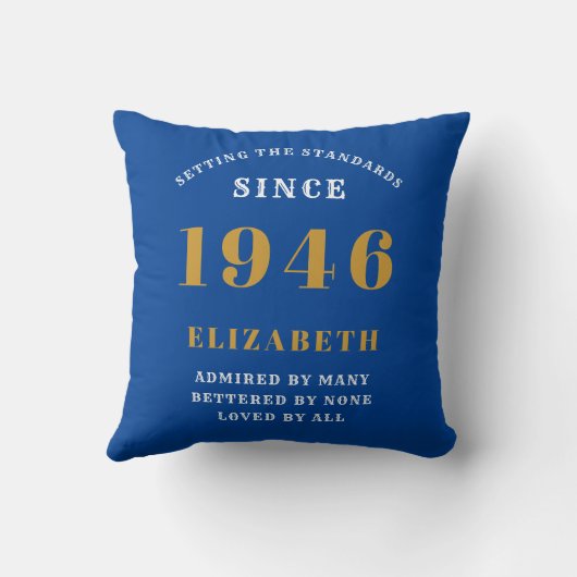 80th Birthday 1946 Add Name Blue Gold Personalized クッション (裏面)