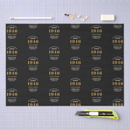 80th Birthday 1946 Black Gold Chic Elegant 薄葉紙 (クラフト)