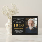 80th Birthday 1946 Black Gold Personalized Photo 招待状