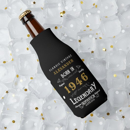 80th Birthday 1946 Name Legend Chic Black Gold ボトルクーラー