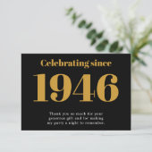 80th Birthday 1946 Retro Black And Gold サンキューカード (スタンド正面)