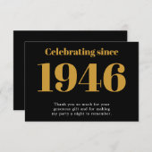 80th Birthday 1946 Retro Black And Gold サンキューカード (正面/裏面)